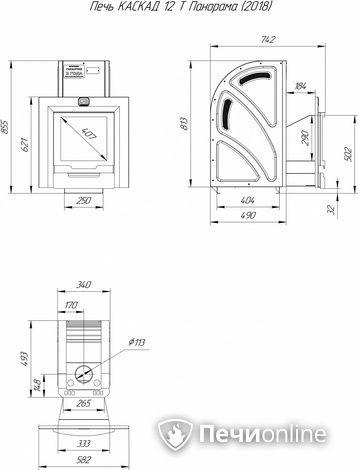 Дровяная банная печь Теплодар Каскад-12 Т Панорама (2018) в Хабаровске