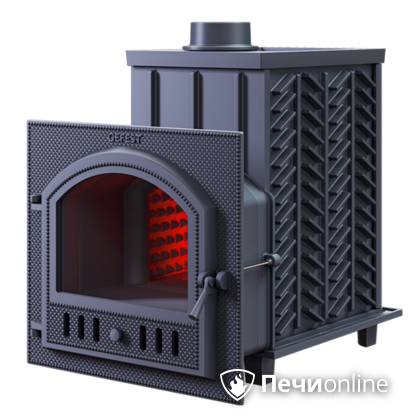 Дровяная банная печь Гефест ЗК-30 (П) чугунная дверца со панорамным стеклом закрытая каменка в Хабаровске