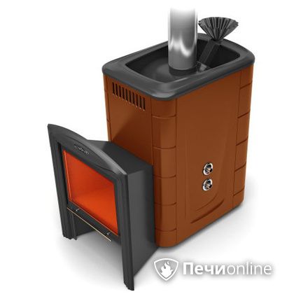 Дровяная банная печь TMF Гейзер 2014 Inox Витра с теплообменником терракота в Хабаровске