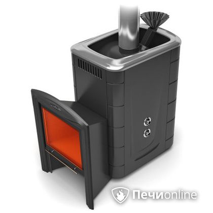 Дровяная банная печь TMF Гейзер 2014 Inox Витра с теплообменником антрацит в Хабаровске