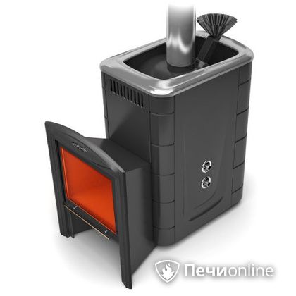 Дровяная банная печь TMF Гейзер 2014 Carbon Витра с теплообменником антрацит в Хабаровске