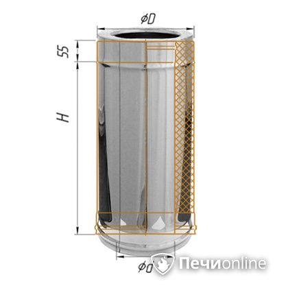 Сэндвич труба Феррум Дымоход утепленный 0.5/оцинкованный d-200/280 L=0.5м по воде. aisi в Хабаровске